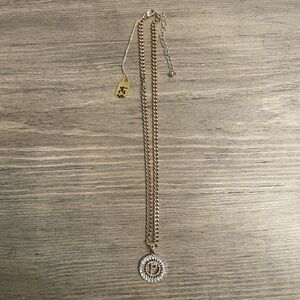 Gold Initial “P” Pendant Necklace with Crystal Accents